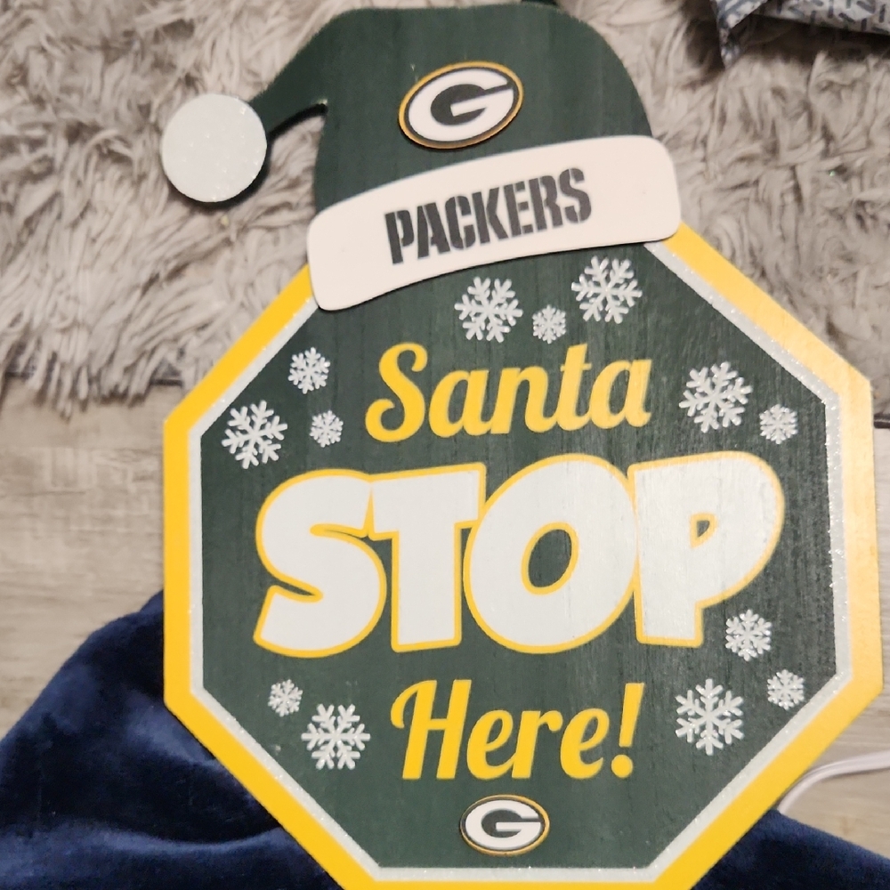 BNWT Green Bay Packers Christmas Santa Stop Sign For Yard